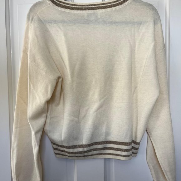 & other stories cream lightweight wool sweater with gold trim - Picture 2 of 6